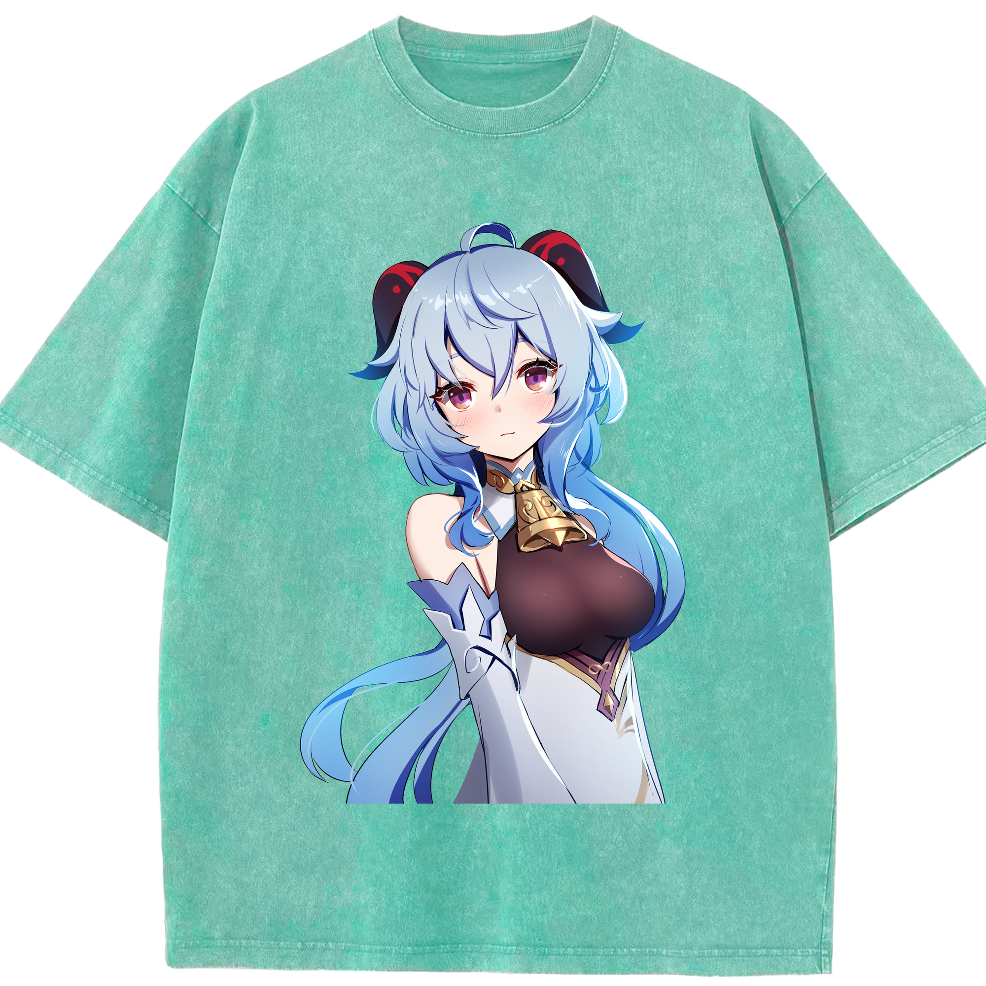 げんし神 甘雨 かんう genshin Ganyu 綿100% ヴィンテージ風 半袖Tシャツ（フロントプリント）